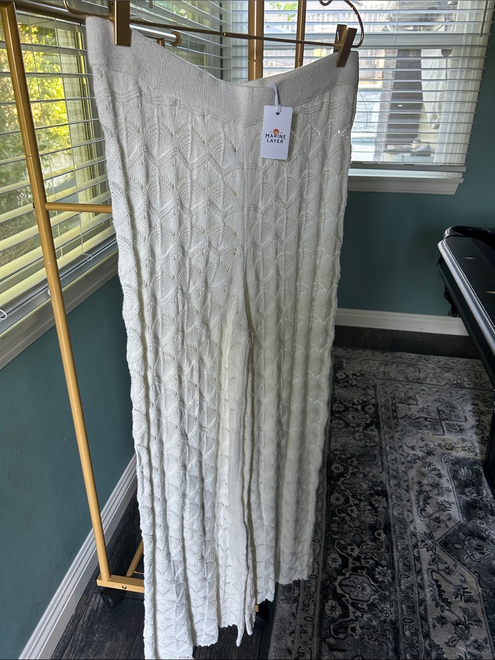 Marine Layer Cream Crocheted Knit pants L NWT